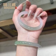 瑪瑙手鐲 高冰半山水玉髓手鐲 漸變青玉鐲子 油青色翡翠色手鐲 女