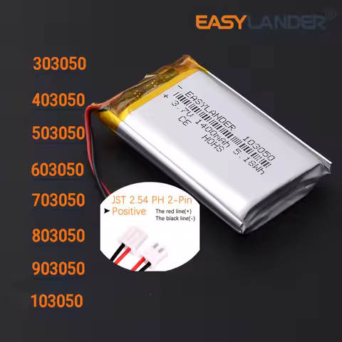 JST2.54 2P 3.7V 503050 800mAh 303050 403050 603050 703050 803050 903050 103050 Rechargeable Lipo Lit