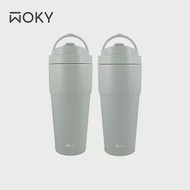 (2入組)【WOKY 沃廚】手提激凍輕芯鈦瓷易潔層保溫杯750ml 水淺綠+水淺綠