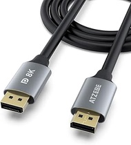 ATZEBE DisplayPort to DisplayPort Cable 10ft, DisplayPort 1.4 Cable Support 7680x4320 Resolution, 8K@60Hz, 4K@144Hz, High Speed 32.4Gbps, HBR3, DSC, HDR10, HDCP2.2 for Gaming PC, Laptop, Monitor