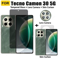 Tecno Camon 30 Anti-Spy Tempered Glass for Camon 30 Pro Privacy Screen Protector Tempered Glass 3 in 1 Carbon Fiber Film and Camera Protector