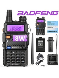 1入Baofeng UV-5R對講機 8W長距離EU插頭三功率便攜式雙頻VHF UHF職業成人Ham對講機