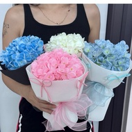 Mini size hydrangea bouquet, round silk hydrangea bouquet mixed with bow 25~30cm high, Meaningful gi