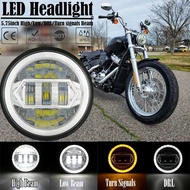 5.75'' H4 LED Motorcycle LED Headlight  w/ Halo Ring White DRL Angel eyes For HarleyDyna/softail Deu