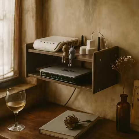 Wall-Mounted WiFi Router Organizer Space-Saving Cable Management Shelf Signal-Safe TV Set-Top Box St