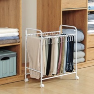 Pants Hangers Rolling Trolley Rack with 20 Hooks, Trouser Storage Rack Closet Organizer, Capable of Storing Jeans, Pants, Scarves, Skirts ( Black , White )