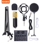 Basike ไมค์โครโฟน ครบชุด ไมโครโฟนชุด Condenser Professional Microphone ชุดไมค์  ไมค์อัดเสียง พร้อม ขาตั้งไมค์โครโฟนและอุปกรณ์เสริม จัดส่งทันทีจากกรุงเทพฯ