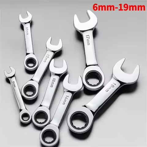 Short Handle Ratchet Spanner 6/7/8/9/10/11/12/13/14/15/16/17/18/19mm Fix Head Ratcheting Wrench Prof