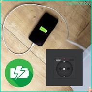 WU USB Wall Socket Elegant Charging Outlet 16Amp European Wall Socket with USB TypeC for Rapid Devic