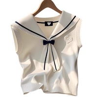 Áo ghi lê nút thắt nơ màu trắng sữa hải quân Hàn Quốc áo áo vest đan nữ thường ngày mới