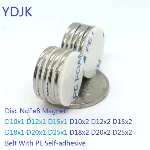 10PCS/LOT Disc NdFeB Magnet 10*1 12*1 15*1 18*1 20*1 25*1 Belt With PE Self-adhesive N35 Neodymium 1