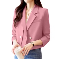 Women Korean Fashion Barter Neck Long Sleeve Solid Color Cutoff Blazer