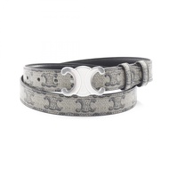 【二手】Celine CELINE腰帶 中號 25MM Triomphe 45AKA2APM02SI85 灰色 PVC 塗層帆布 Triomphe 中號腰帶 女士 全新