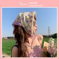 Khăn Lụa Vuông 60x60cm Khăn Bandana Trùm Đầu Chất Liệu Lanh Hoạ Tiết Hoa Dễ Thương Thời Trang Hàn Qu