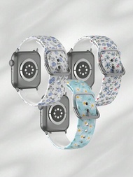舒適柔軟、具彈性和透氣性的藍色葉子和花朵替換手帶，男女均可使用，支援38mm 40mm 41mm 45mm 44mm 42mm 49mm的Apple Watch帶寬度，潮流休閒多色硅膠表帶，適用於Apple Watch超級系列SE/9/8/7/6/5/4/3/2/1智能手錶帶配件。