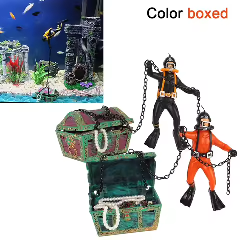 Seahorse Pneumatic Aquarium Decorated Treasure Hunt Frogman Aquarium Landscape Diver Treasure Chest 