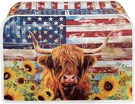 American Flag Toaster Cover 4 Slice Wide Slot, Highland Cow Sunflower Print Bread Maker Cover Toaste
