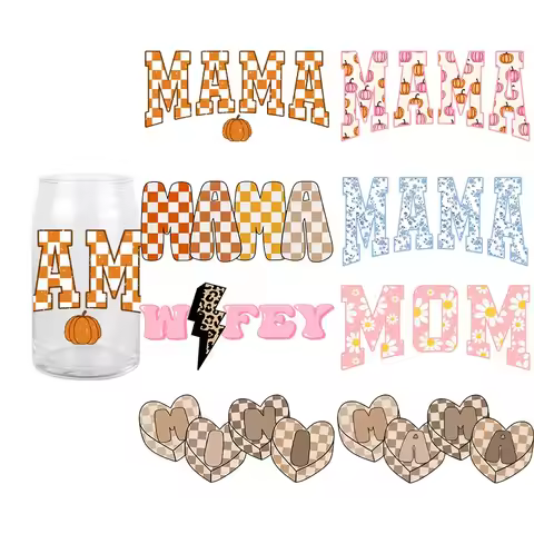 Mother's Day UV DTF 3D MOM Design Transfer Sticker Wraps Cup Libbey Glass Cup 16 oz Waterproof Decal