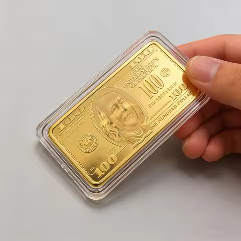 1oz Gold Plated US Dollar Bill Commemorative Bar 5×3cm Metal Craft Collectible Souvenir Gift for Num