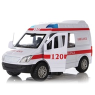 White Ambulance Vehicles Toys 1/32 Alloy Diecast Car Model with Light&Sound Gift for Kids