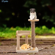 YOLO Dollhouse Cat Tree Model, Scratching Cat Tree Miniature Cat Climbing Frame, Furniture Decor Reversible Wooden Resin Dollhouse Mini Pet Cat Toys Doll House Accessories