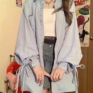 [Echo Chic] aimilian Blue Long-Sleeved Shirt Women Early Autumn 2026 Thin Cardigan Outer Design Suns