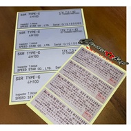 SSR Rim Spec Sticker For Type C, Type F, Type X or Other All Size