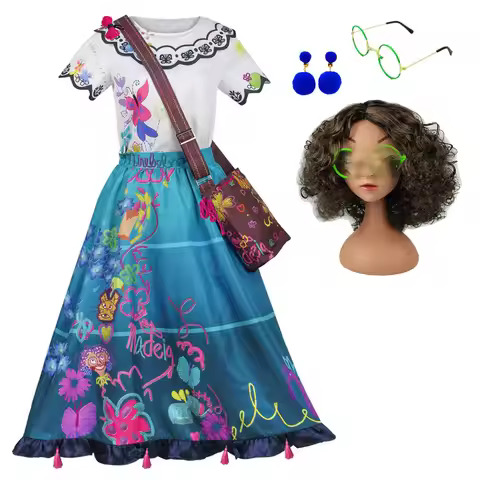 Women Encanto Julieta Mirabel Dress Floral Print Full Set Cosplay Costume for Adult