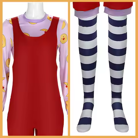 Women Loonette The Clown Halloween Cosplay Costume-The Big Comfy Couch Overalls Shirt Hat Socks Take