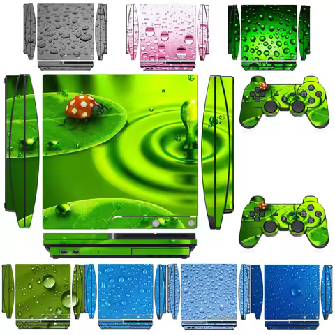 Water Drop Vinyl Skin Sticker Protector for Sony PS3 Slim PlayStation 3 Slim and 2 controller skins 