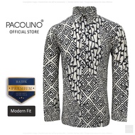 Pacolino - (Modern Fit Cutting) White Color Malaysia Men Premium Batik Long Sleeve Kemeja Batik Lela