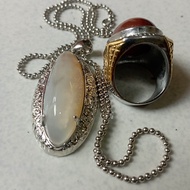 paket kalung liontin batu akik pandan anggur dan cincin