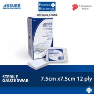 ASSURE Gauze Swab Sterile 7.5cm x 7.5cm x 12-Ply 5Pce/Pkt