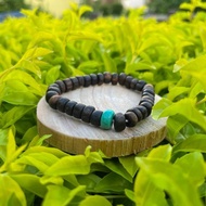 沉香扁珠綠松石手串 盤珠