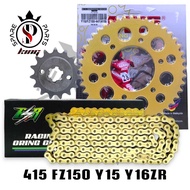 MCS ESR 415 Y15 SPROCKET SET WITH ESR GOLD CHAIN FZ150 Y15 Y16 ZR RANTAI O RING HEAVY DUTY SET 415 F