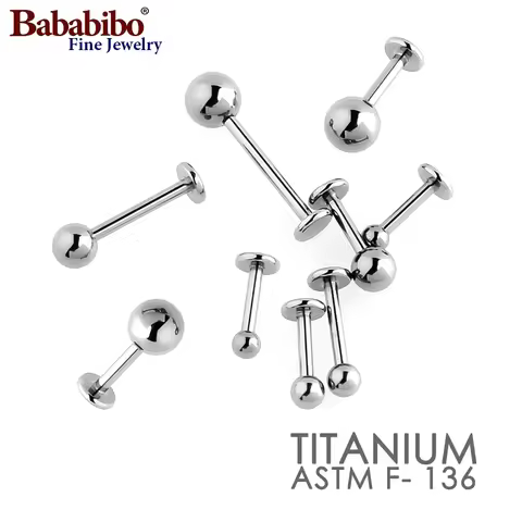 ASTM F136 Titanium Threaded Labret Studs 14G 16G Screw-in Lip Rings 5-16mm Bars 3-8mm Balls Hypoalle