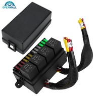 OPENMALL 12V Fuse Relay Box with 4 Relay Blocks 12-Way Fuse Holder Dual Pre-Wired Automotive Fuse Bl
