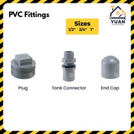 PVC Fittings | PVC Plug, PVC Tank Connector, PVC End Cap | Penutup Pipe 1/2", 3/4" 1"