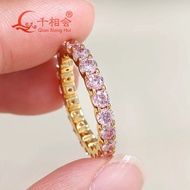 JIUya 3mm 0.1ct pink color  round Moissanite Full Eternity Ring Band yellow / Rose Gold plated S925 