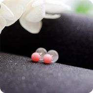 粉紅珊瑚螺絲釘耳针耳夾三月生日石 4 毫米