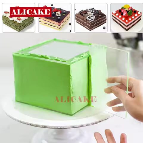 2PCS Clear Acrylic Cake Tools Round Square Sheet Scraper Smoother Cream Cake Decorating Tools