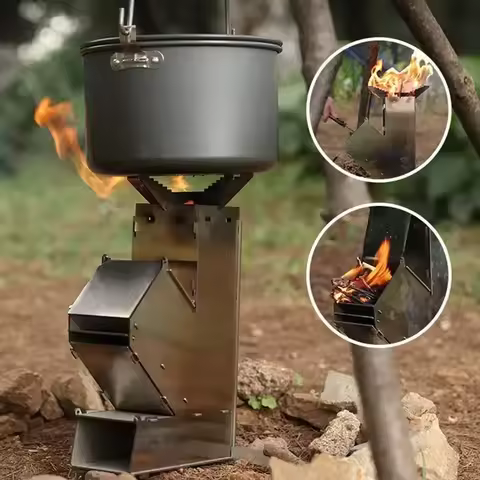 Outdoor Foldable Camping Wood Stove Lightweight Stainless Steel Rocket Wood Burning Stove Suitable f