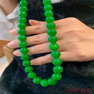 Pure Natural Burmese Laokeng Jade A Goods Ice Transparent Sun Green Full Green Bead Chain Round Bead
