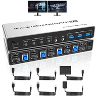 2-Port HDMI+DP Dual-Screen USB3.0 KVM Switcher Four-In Two-Out 4 Computer Sharing 2-Piece Display Su