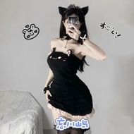 Sexy Strapless Plush Little Flower Bud Ear Wrap Nightdress Cute Cat Sweetheart Backless Hip Dress F7