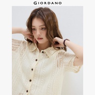 GIORDANO ผู้หญิง  เสื้อเชิ้ตลูกไม้ เสื้อเชิ้ตหลวม เสื้อเชิ้ตติดกระดุม แขนสั้น ฤดูร้อน เสื้อเชิ้ตแฟชั