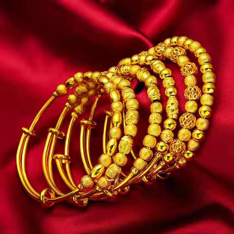 Push-Pull Lucky Bead Bracelet for Women, 24K Gold, AU999 | Engraved "Fortune/Luck" beads, adjustable