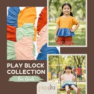 Pia Dia | GIRLS' PLAY BLOCK SET -Woven Cotton Peplum Top & Ruffled Shorts (3-Color & 2-Color Combos)