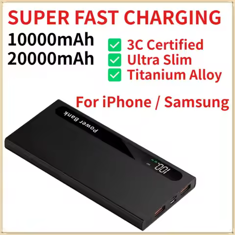 Power Bank 20000mAh Super Fast Charging 3C Certified Ultra Slim Titanium Alloy Portable Charger for 