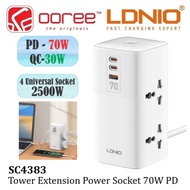 LDNIO SC4383 TOWER EXTENSION POWER SOCKET 70W 2USB-C TYPE C  & USB-A SUPER FAST CHARGING - DESKTOP P